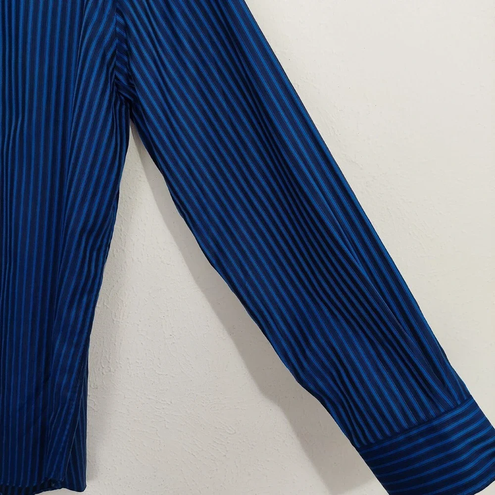 ETRO Long Sleeve Striped Button Shirt‎ Cotton Blue Black Made In Italy Size 42